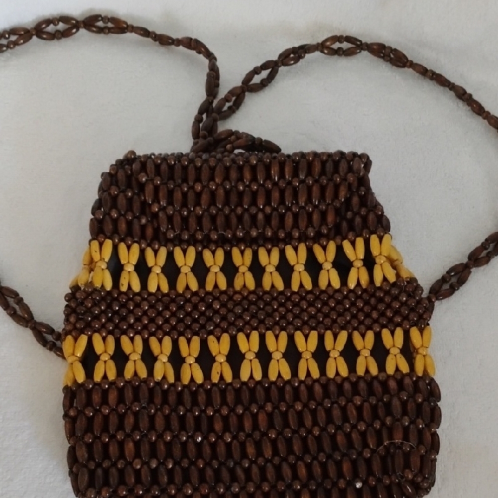 Brown and Yellow Beaded Women's Bag